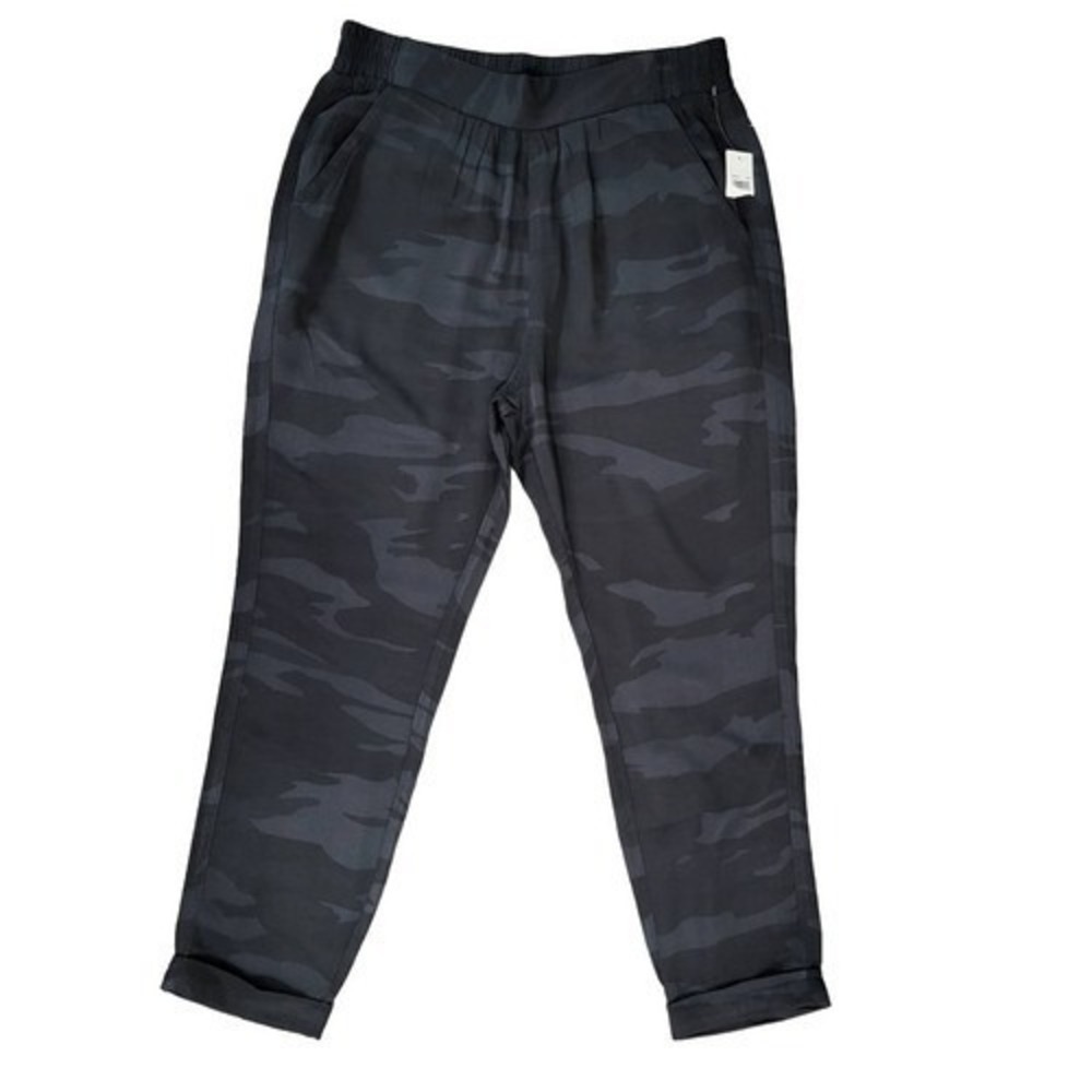 Splendid Womens Camo Jogger Pants Black Grey Elastic Waist Relaxed Fit Large
